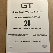 Grand Trunk Western Railroad Timetable #28 Oct 29th 1978 South Bend Kalamazoo