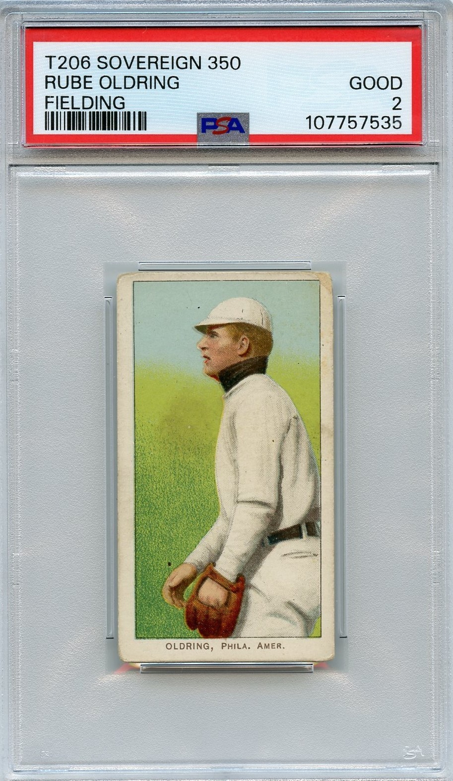 t206 Sovereign Rube Oldring Fielding PSA 2 Good 1909-11 Early Baseball Card Old