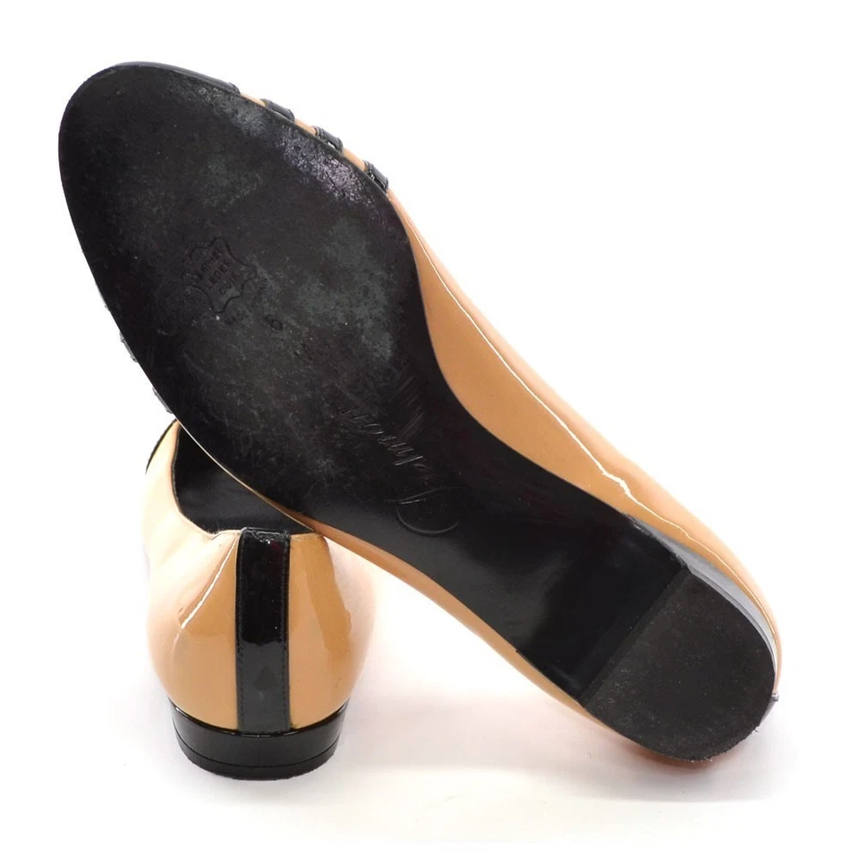 女士 Delman 帽趾芭蕾平底鞋 6 M 棕褐色黑色专利撇渣器懒人鞋 — 第 4/4 张图片