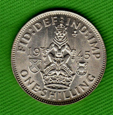 1945 UNC KING GEORGE VI SILVER SCOTTISH REVERSE ONE SHILLING COIN - NICE COIN