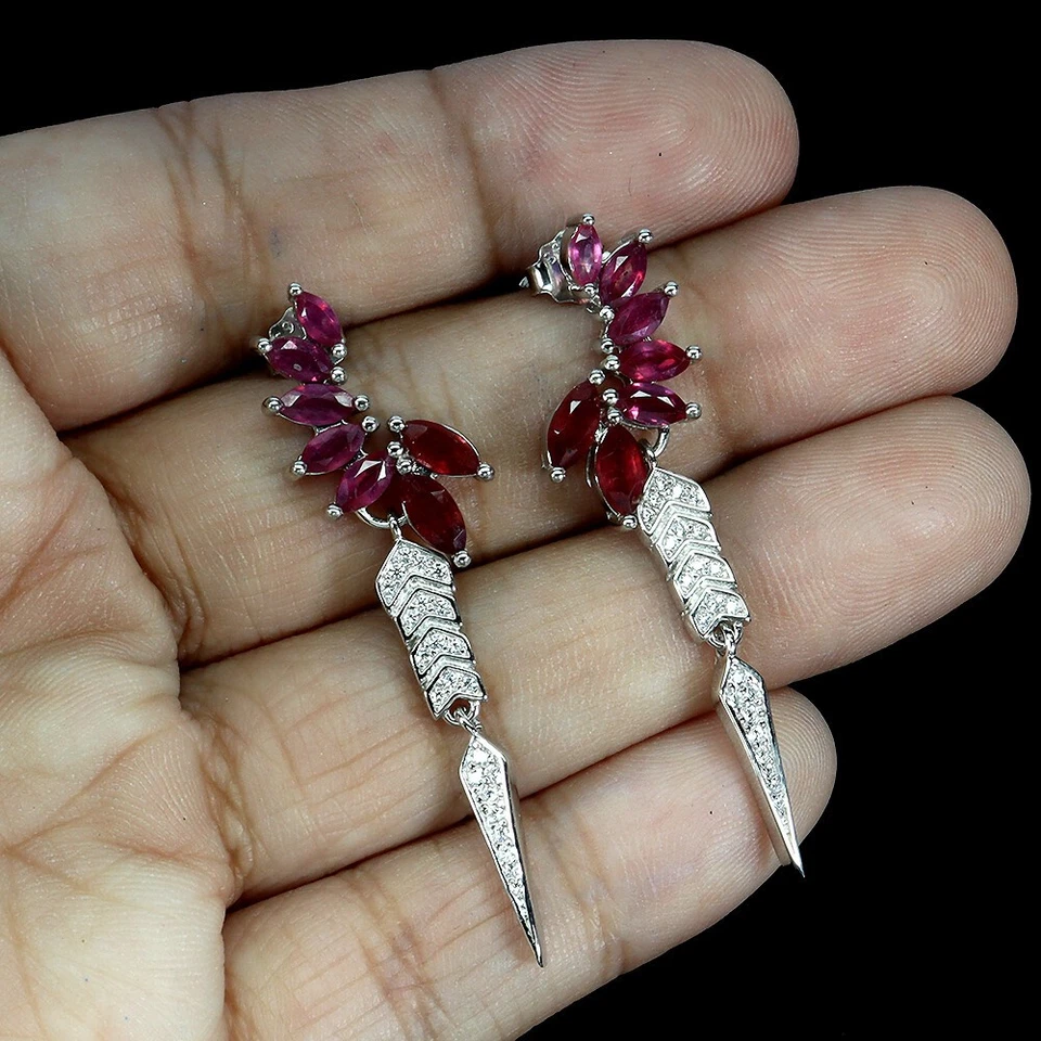 Orecchini in argento sterling 925 rubino marchesa 6x3 mm gioielli con... - Immagine 2 di 4