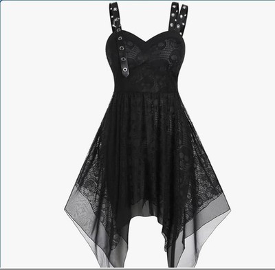 Rose Gal Gothic Lace Dress Black Sheer Skull Corset Back Grommet Straps Size 5X