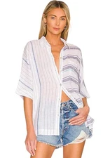 Rails Linen Blend Finley Shirt Size Small Blue Striped Top Coastal Gauzy Beach