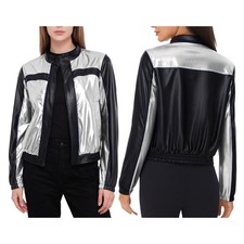Holographic Long Sleeve Zipper Jacket for Women's Shiny Disco Coat Casual Daily