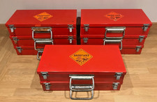 8 x Vintage Red Metal Tool Boxes Industrial Storage Cases Workshop Box Lot