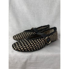 Universal Thread Woven Mary Jane Flats Black Tan Buckle Strap Shoes 096229368