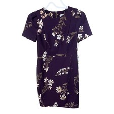 Calvin Klein Women  s 4 Aubergine Wine Floral-Print Crew Neck Sheath Dress NEW 