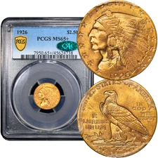 1926 Indian Gold Quarter Eagle $2.50 PCGS MS65+ CAC
