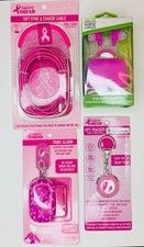 Support Squad Pink Breast Cancer Awareness Tech Lot   Cable, Earbuds, Alarm, GPS