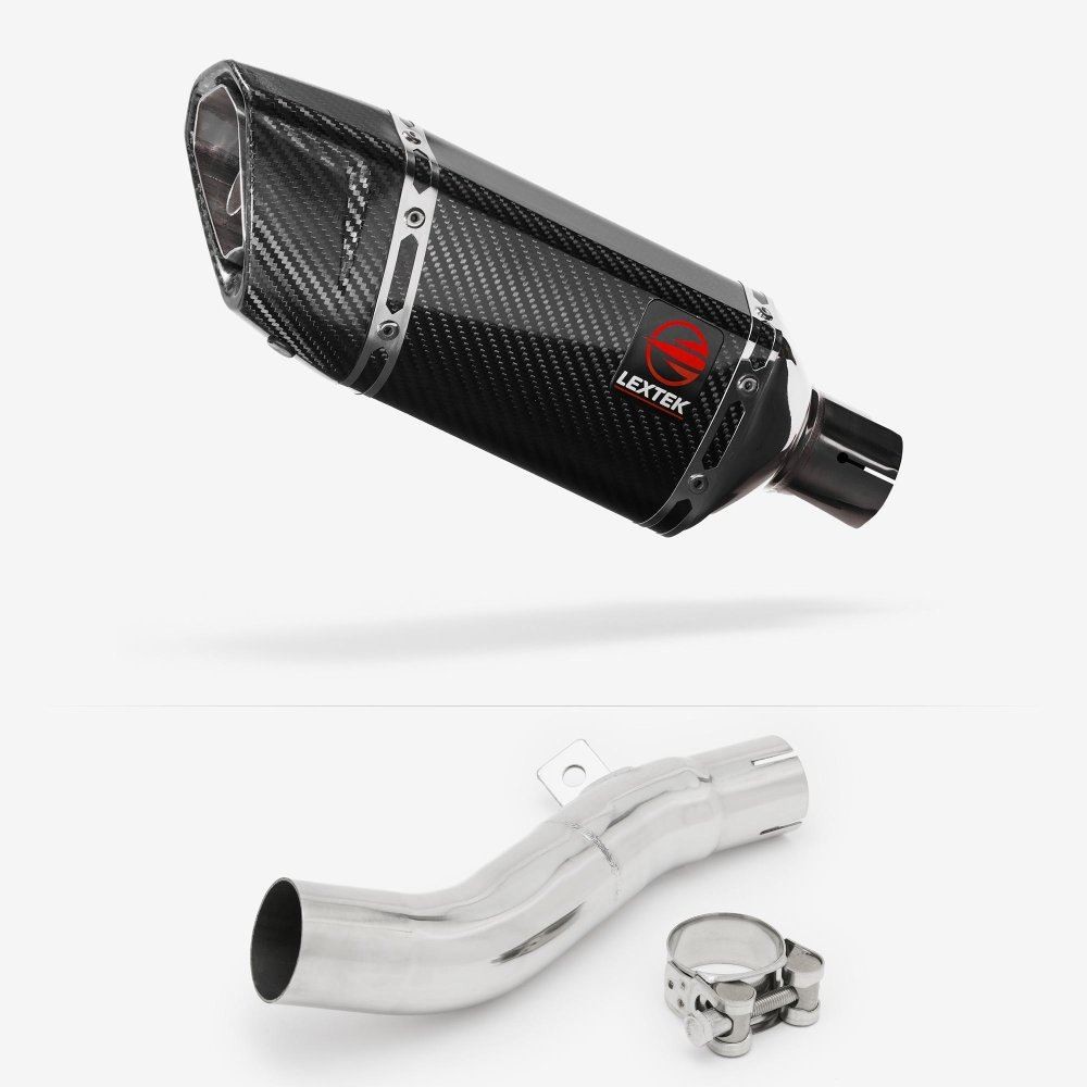 Lextek SP11C Gloss Carbon Fibre Exhaust 200mm for Honda CB500 F/X (13-20)