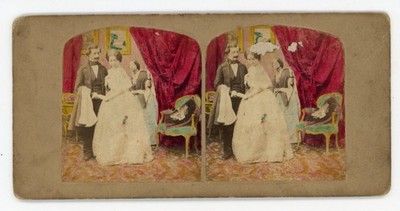 Stereoview Stereoskop Karte umwerben Paar teilen intimen Moment mit Dienstmädchen? 