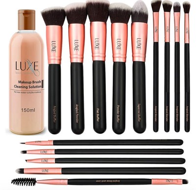Premium Makeup Brushe Set for Face and Eye:Synthetic Brushes (14pc) Inc. Cleaner