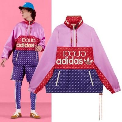 GUCCI ADIDAS X JACKET TREFOIL G LOGO PRINT HIDDEN HOOD $2,980 sz