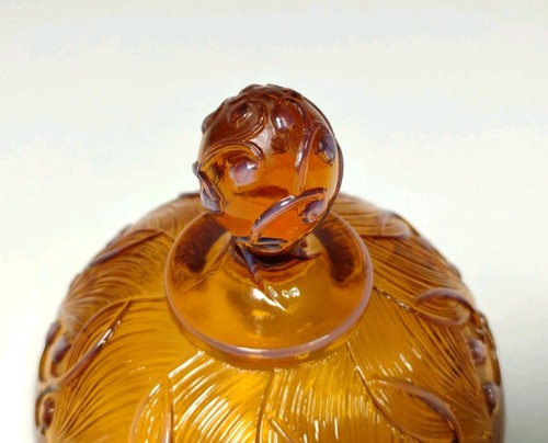 Fenton Glass Cameo Amber Opalescent Glass LILY OF THE VALLEY Covered Candy Dish - Picture 5 of 10
