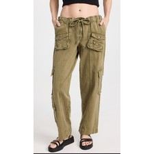 New Free People Cargo Pants Small Tahiti Olive Green Utility Y2K Low Rise Army