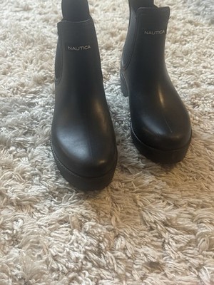 Nautica Chelsea Womens Black Rubber Ankle Rain Boots Slip On Size 9 M