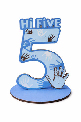 Hi Five 5th Birthday Centerpiece Blue Table Decoration Kids Party Handprint NIP