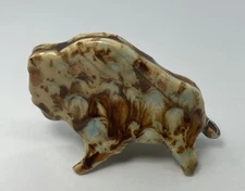 Bison Buffalo Animal Pottery figure figurine small 3.5” Artisan signed Kirra