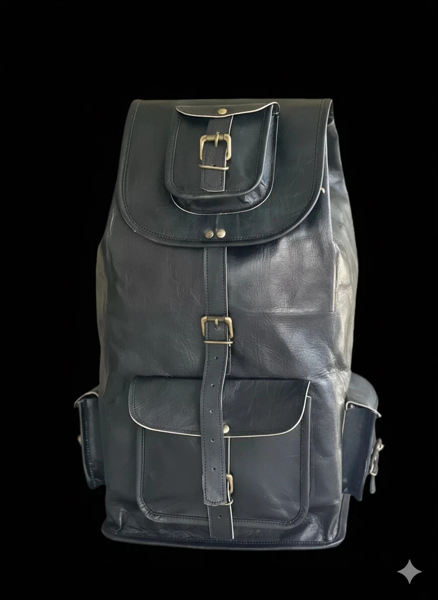 20" Laptop Rucksack Vintage Travel Genuine Black Alfa Leather Goat Bag Gym
