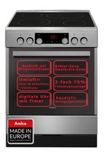 Amica Standherd 60cm Heißluft Glaskeramik-Kochfeld Teleskopauszüge silber