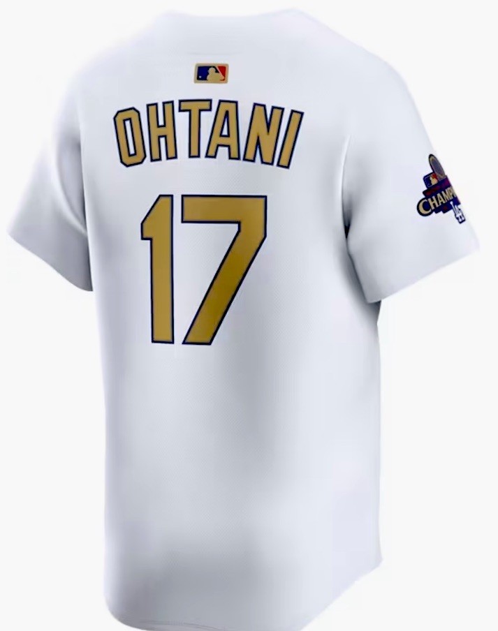 Nike LA Dodgers #17 Shohei Ohtani 2024 World Series Gold