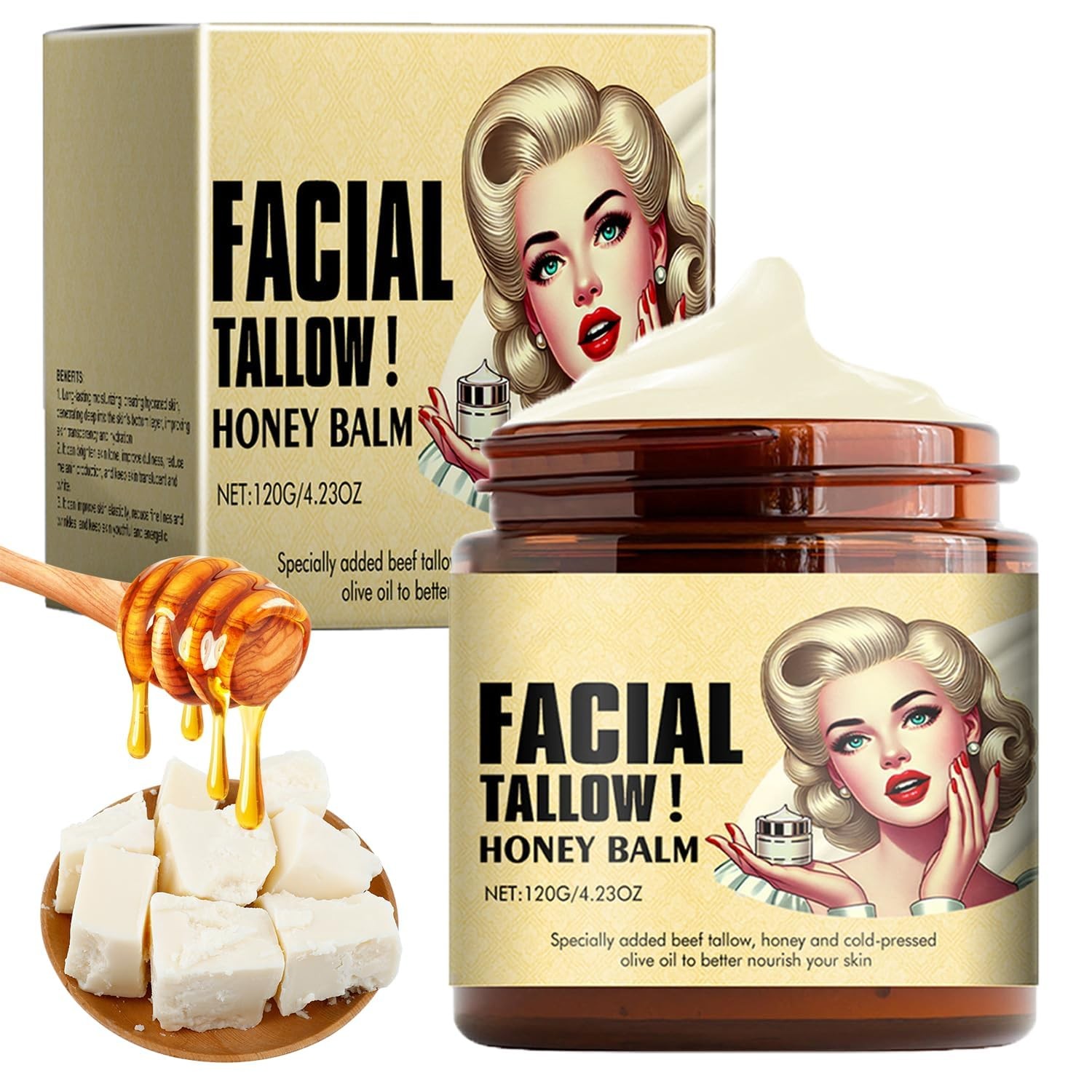 Whipped Beef Tallow and Honey Balm: Grass Fed Grass Finished Face Cream - Tallow
