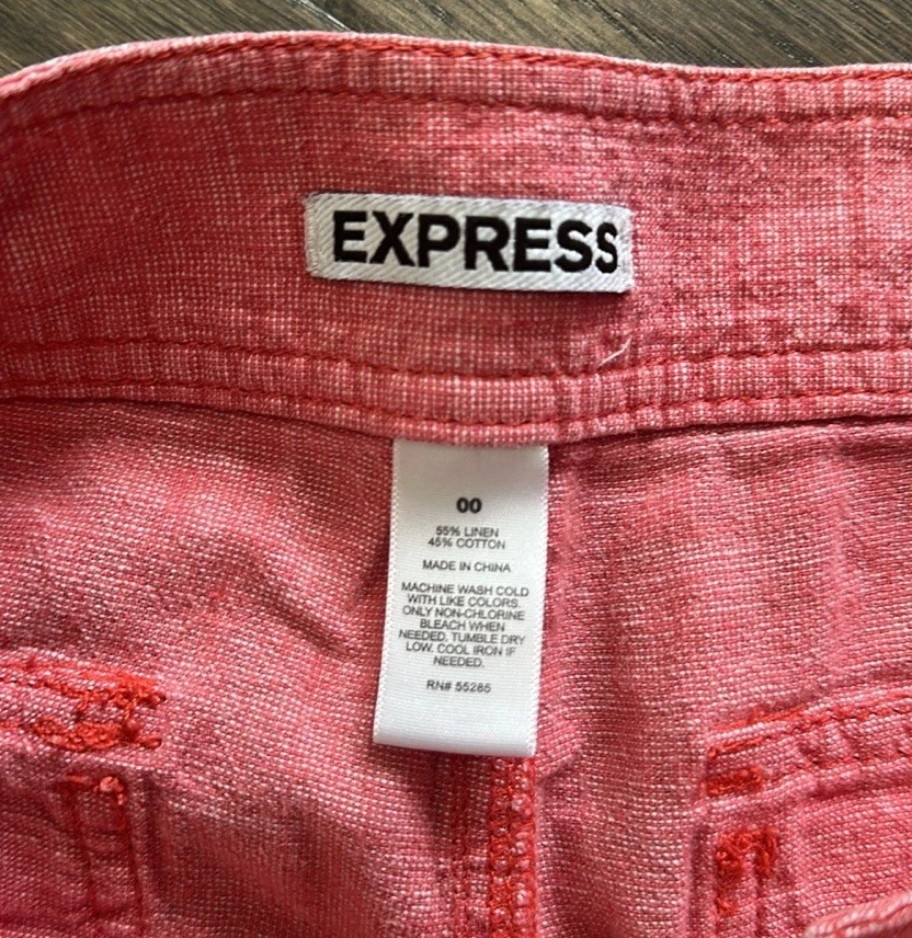 Shorts feminino Express mistura de linho coral marinheiro tamanho 00 - Imagem 2 de 4