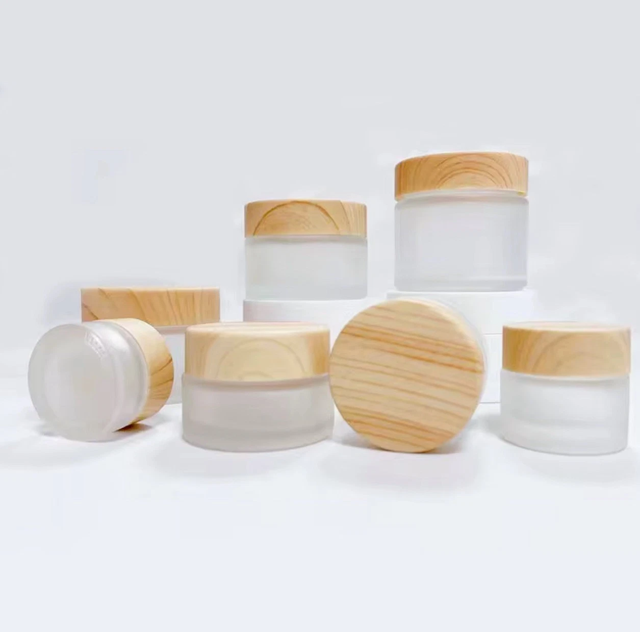 5pcs Frosted Glass Jar with Bamboo Lid