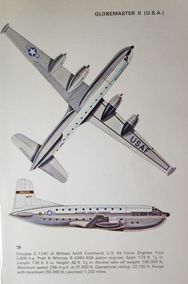 Douglas C 124 Globemaster Picture Out of Print Aviation Vtg Info Sheet Decor  
