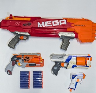 Nerf Bundle w/ MEGA Twinshock Series Blaster - 4x NERF Guns Including Darts 