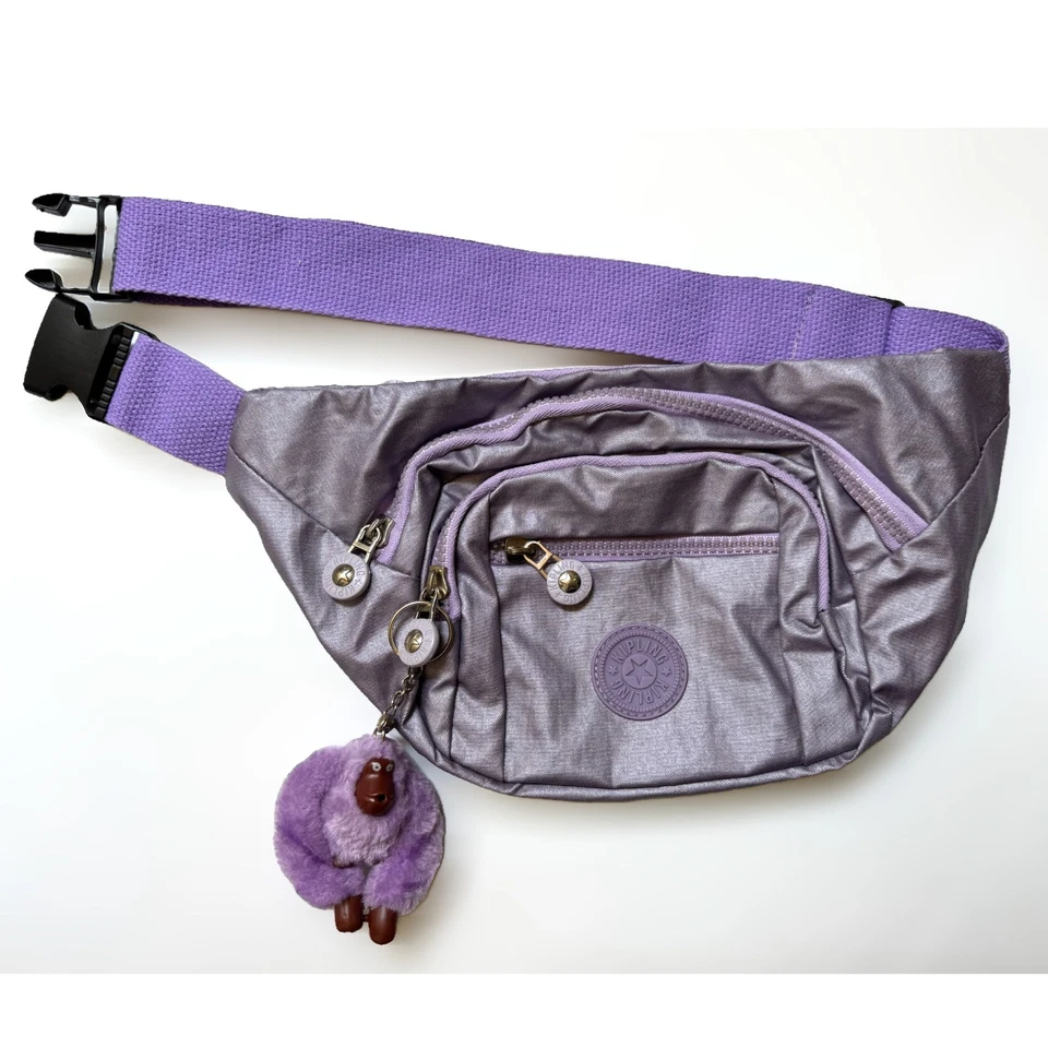Riñonera Kipling Púrpura Nylon Arrugada Cinturón Cintura Bolso Eslinga Mono Dije Nueva Foto 2 de 4