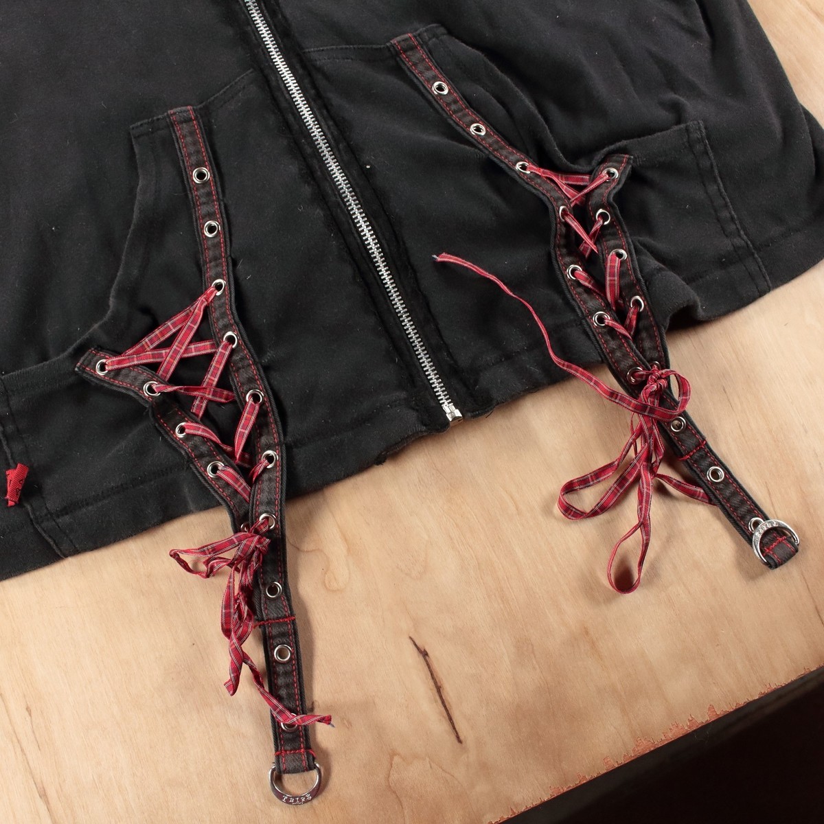 vtg y2k TRIPP NYC bondage lace up short sleeve full zip hoodie