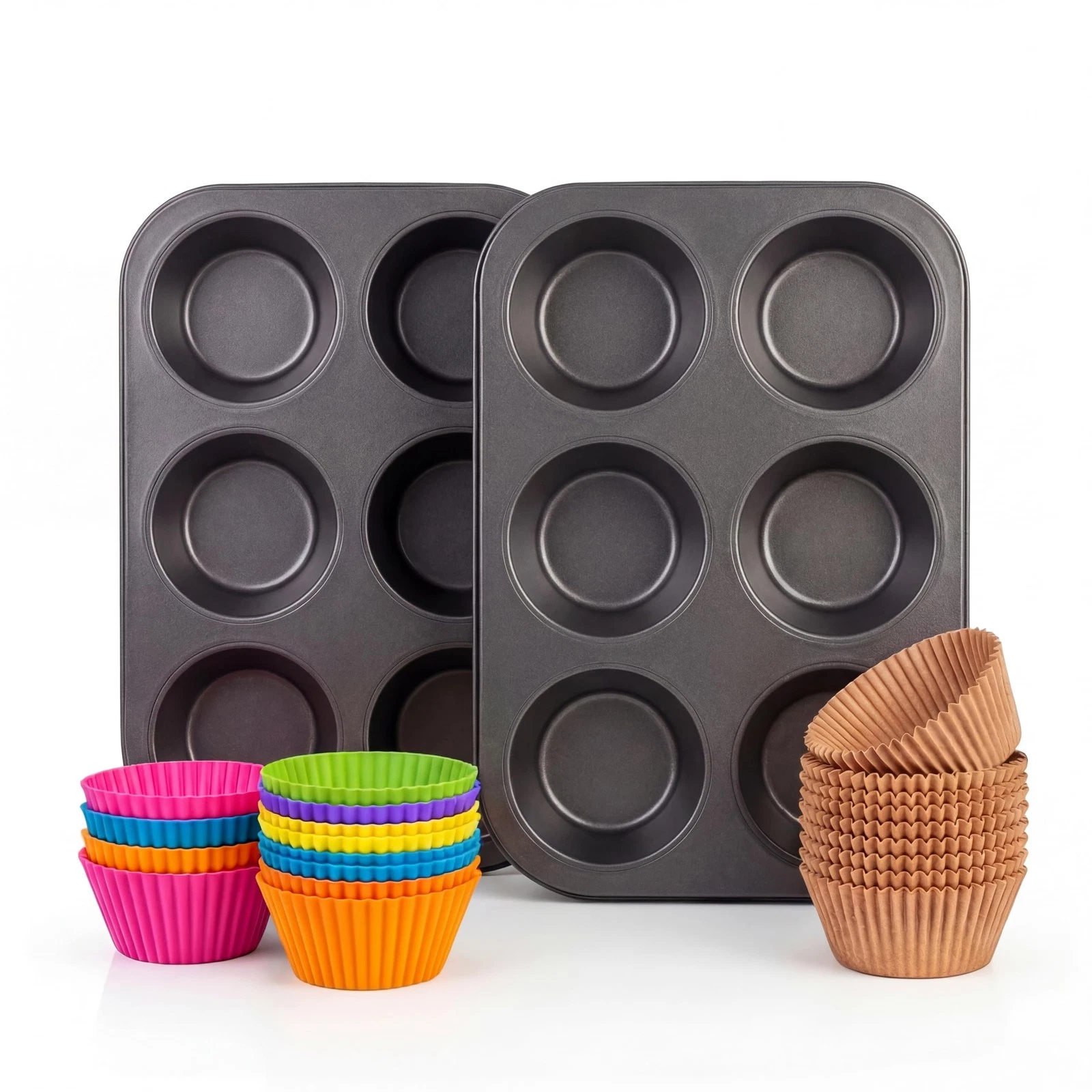 2 Pack Jumbo Muffin Pan, 6 Cup Nonstick Texas Muffin Pans with 12 Reusable Si...