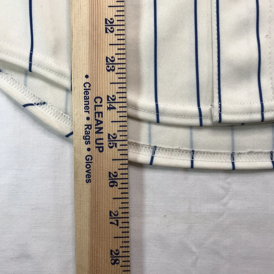 Camiseta de béisbol de colección Majestic New York Mets a rayas crema en blanco hecha en EE. UU. Juvenil M Foto 3 de 4