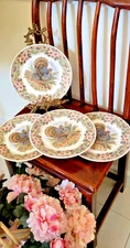 MYOTT QUEEN'S THANKSGIVING 4 DINNER 10" WILD TURKEY PLATES-FACTORY ARCHIVE-NWOT