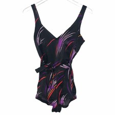 1970s Rose Marie Reid Belted One Piece Swimsuit Maillot Black 12