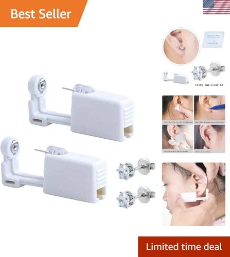 Professional Home Ear Piercing Gun Kit - 2 White Units, No Pain, Quick Use - product listing photo