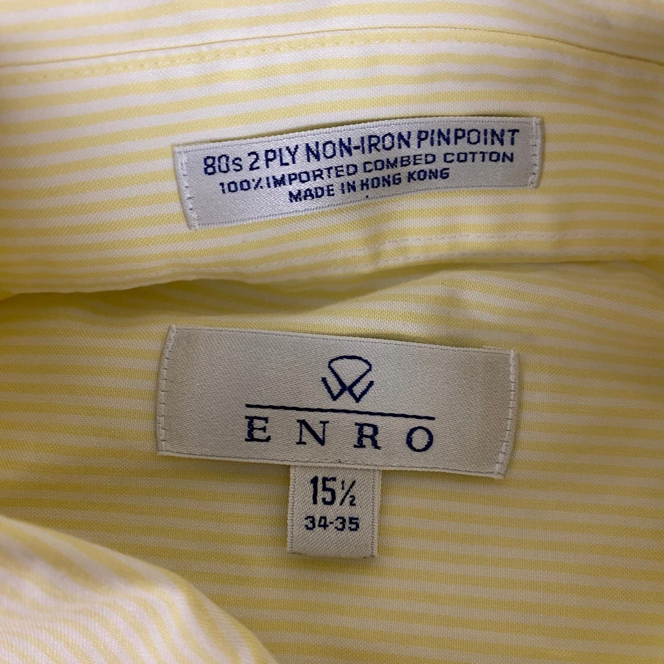 Рубашка на пуговицах мужская ENRO Pinpoint не железная 15,5-34/35 желтая полоса 80-е 2 слоя - Изображение 3 из 4