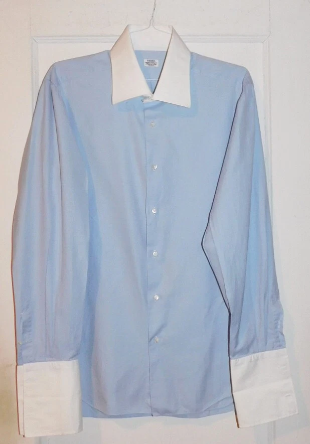 CAMISA BARBA NAPOLI MADE IN ITALY AZUL CLARO/BLANCO SÓLIDA - 18,5/46cm. - CAMISAS. Foto 2 de 4