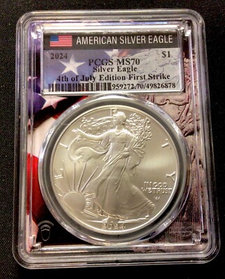 2024 Silver Eagle 1$ 4th Of July Ed. First Strike! PCGS MS 70! 