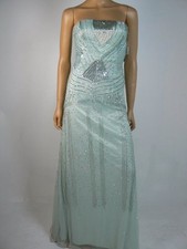  299 Adrianna Papell Dawn Mist Sequin Wave Bead Mesh Sheath Gown 4 NWT A473