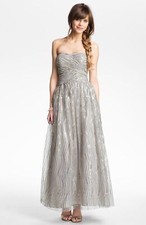 Hailey by Adrianna Papell Embellished Tulle Gown Sz 2 Silver