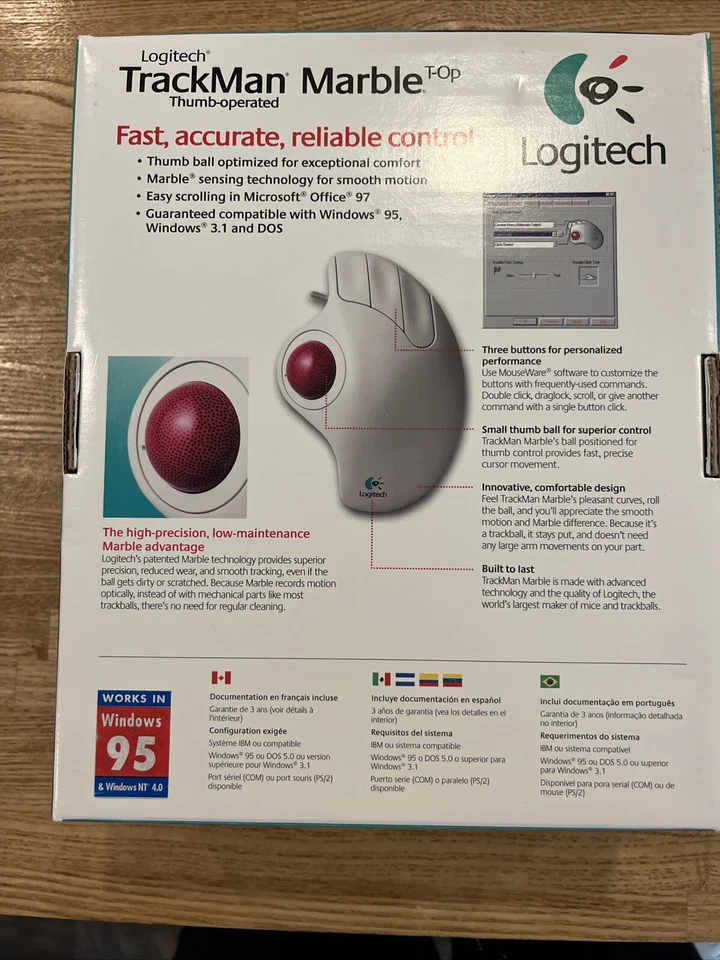 Logitech Trackman Marble+ Plus Mouse - Windows 98 Thumb Operated USA - Image 3 of 3