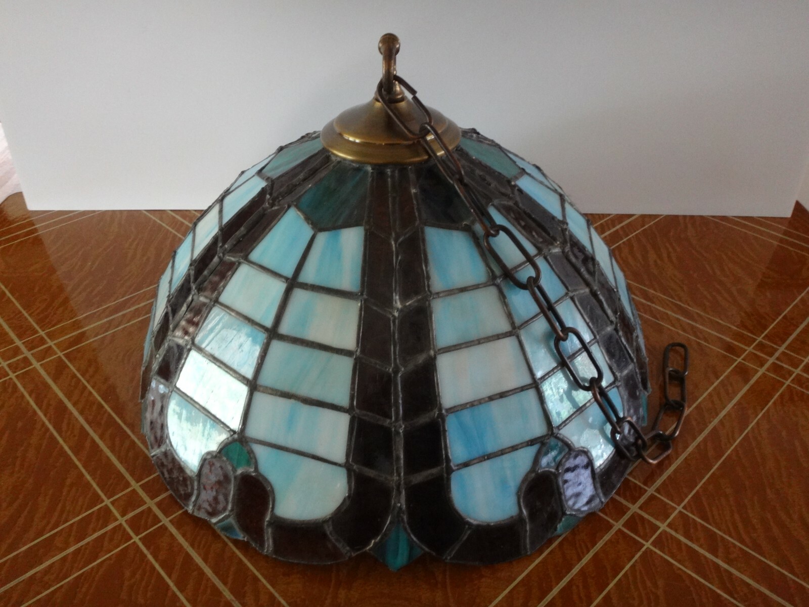 1930's VINTAGE Tiffany Style Leaded Stained Glass Hanging Light Fixture