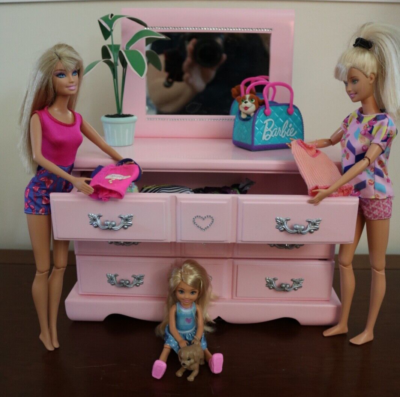 Fashion Doll Dresser Clothes Chest Wood Pink Rhinestones Heart Removable  Mirror | eBay