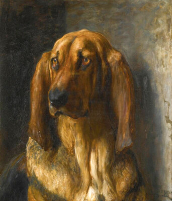 Oil painting Briton-Riviere-Sir-Lancelot-A-Bloodhound old animal dog handmade