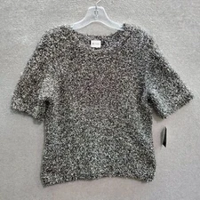 INC Women Top XL Gray Metallic Shirt Fuzzy Short Sleeve Tee NWT