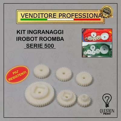 QUESTIONPRINT KIT INGRANAGGI IROBOT ROOMBA SERIE 500 PER SCATOLA SPAZZOLE ROSSO E VERDE
