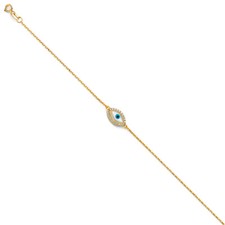 GOLD - 14K Yellow Gold Evil Eye Chain Bracelet - 7 1"
