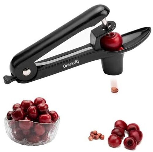 Cherry Pitter - Stainless Steel Cherries Corer Pitter Tool with Hand Black